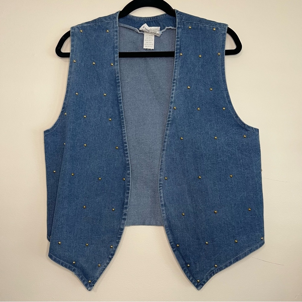 Vintage Studded Denim Vest USA Made One Size Y2K‎ 90’s western